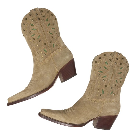 Cole Haan Shoes - Cole Haan Tan Suede‎ Square Toe Cowboy Boots